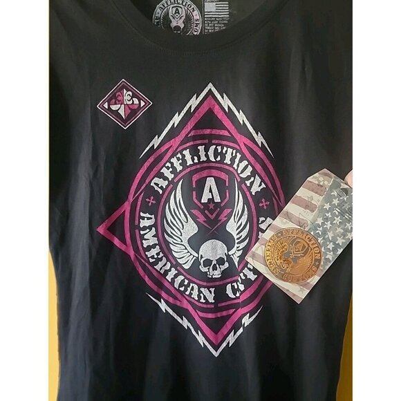 Y2K Affliction Black Lost Souls T-shirt Wings Live Fast Medium NWT CR50 New - Picture 1 of 4